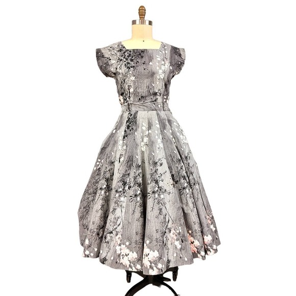 1950s VTG Philmont Sportswear of Miami Grey/Pink Floral Circle Skirt Set M/L - Picture 1 of 15